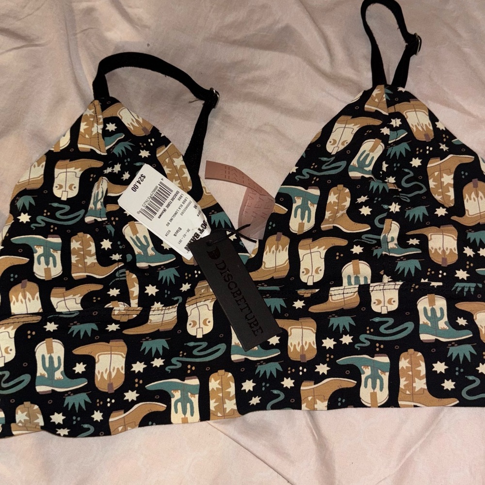 Discreture Women's Patterned Bralette - Black and Tan